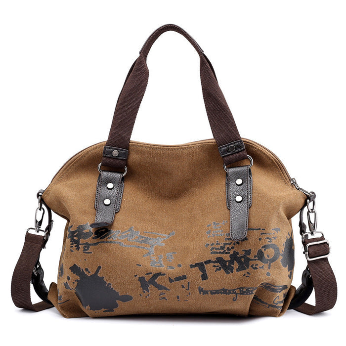 Women's Graffiti Print Canvas Tote Bag with Crossbody Strap