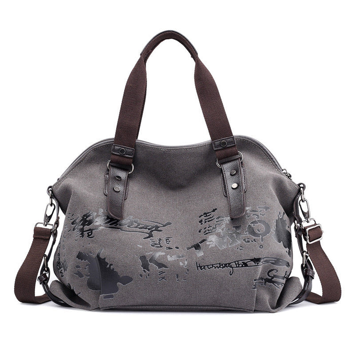 Women's Graffiti Print Canvas Tote Bag with Crossbody Strap