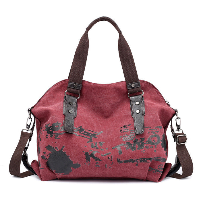 Women's Graffiti Print Canvas Tote Bag with Crossbody Strap