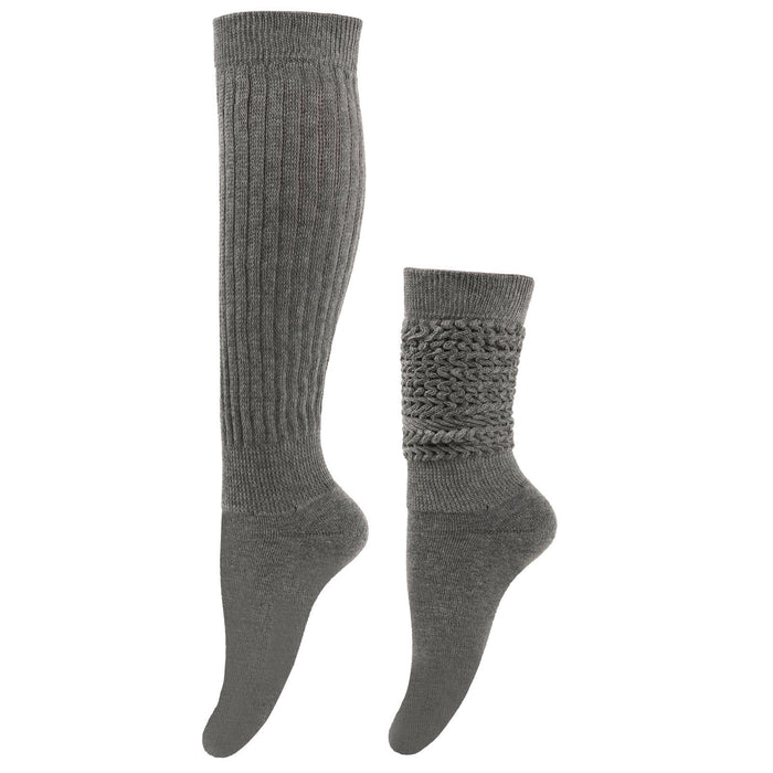 Calf Socks with Cable Knit Panel and Ribbed Cuff