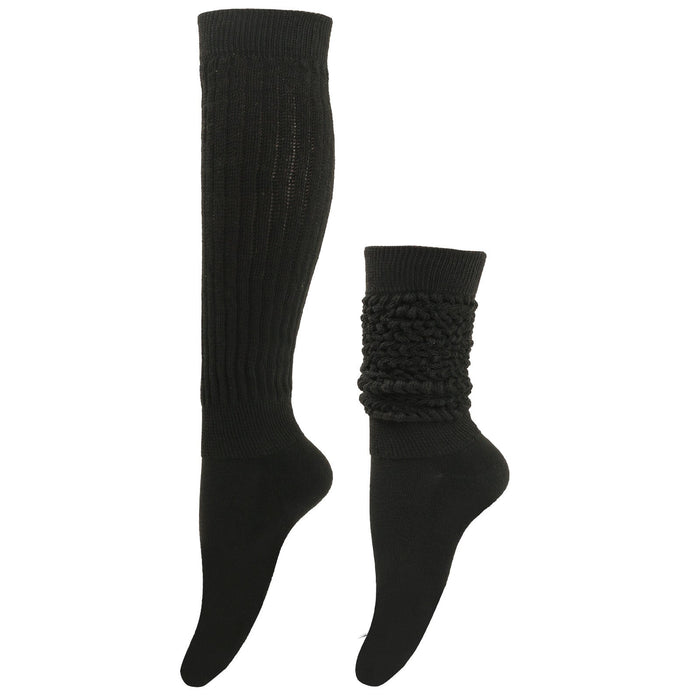 Calf Socks with Cable Knit Panel and Ribbed Cuff