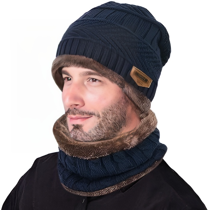 Knitted Hat and Scarf Set with Fleece Lining for Winter