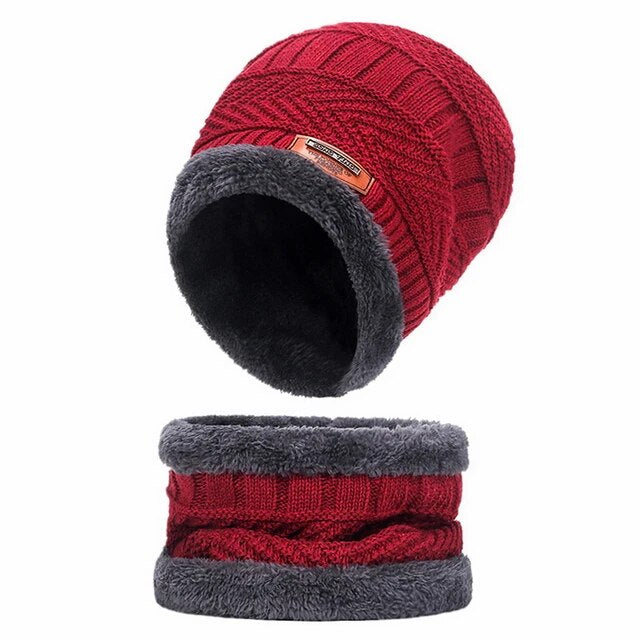 Knitted Hat and Scarf Set with Fleece Lining for Winter