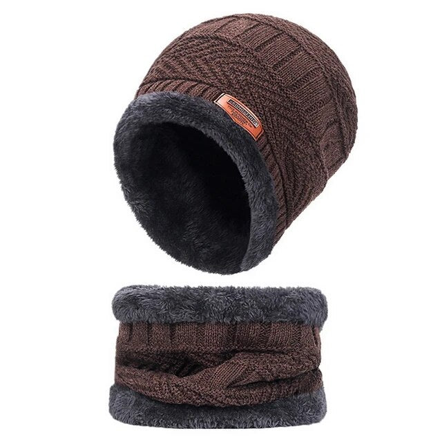 Knitted Hat and Scarf Set with Fleece Lining for Winter