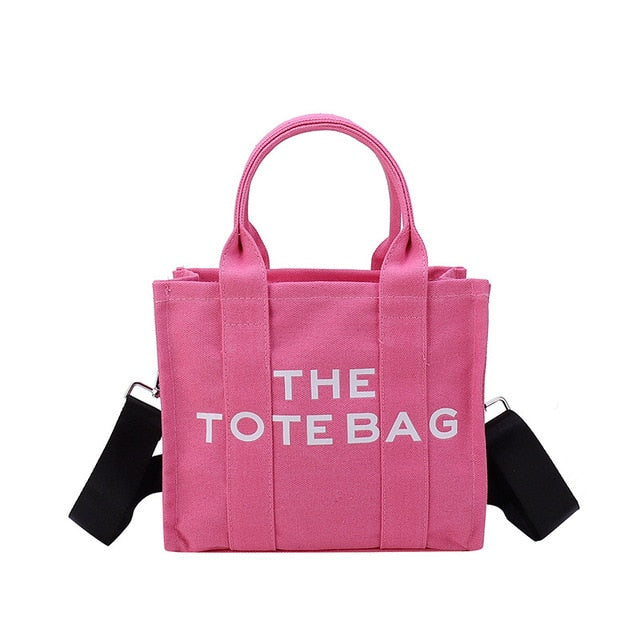 Women's Canvas Tote Bag with Crossbody Strap and Logo