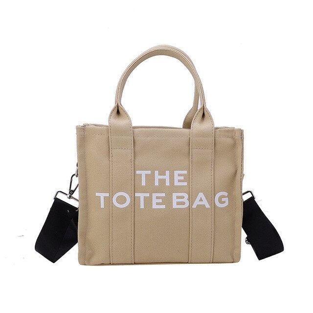 Women's Canvas Tote Bag with Crossbody Strap and Logo