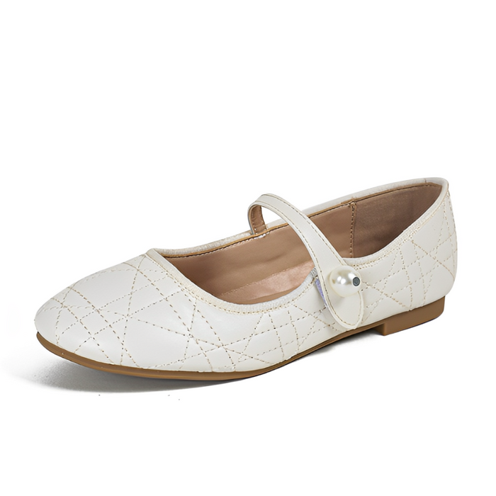Women's Quilted Mary Jane Shoes Pearl Detail Flat