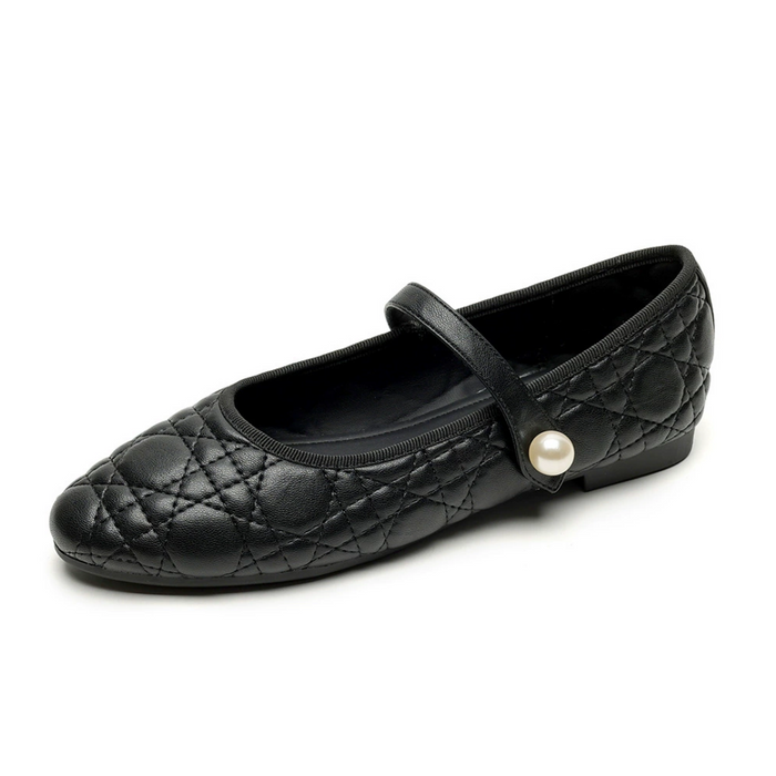 Women's Quilted Mary Jane Shoes Pearl Detail Flat