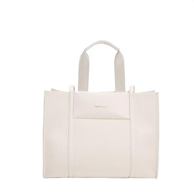 Women's Canvas Tote Bag with Top Zip Patchwork Detail