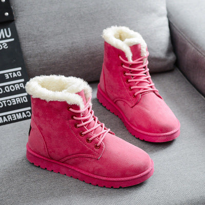 Women's Grey Lace-Up Ankle Boots with Warm Fleece Lining