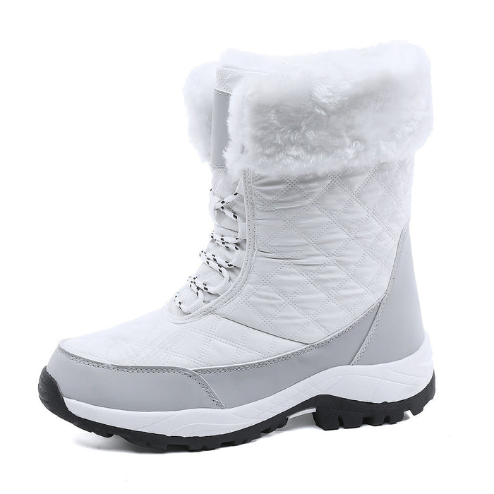 Women's Quilted Winter Boots with Faux Fur Trim and Lace-Up