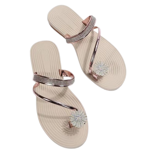 Women's Rhinestone Flat Sandals with Toe Loop