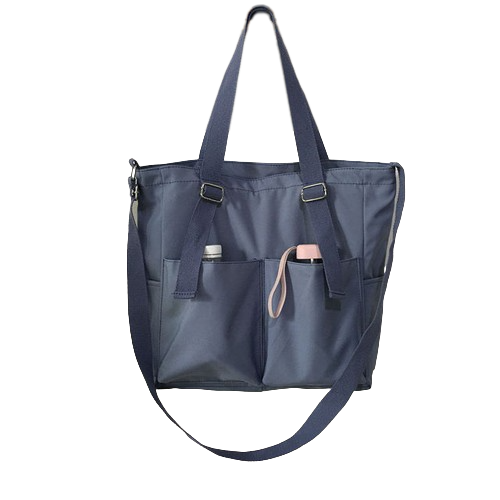 Women's Waterproof Nylon Tote Bag with Exterior Pockets