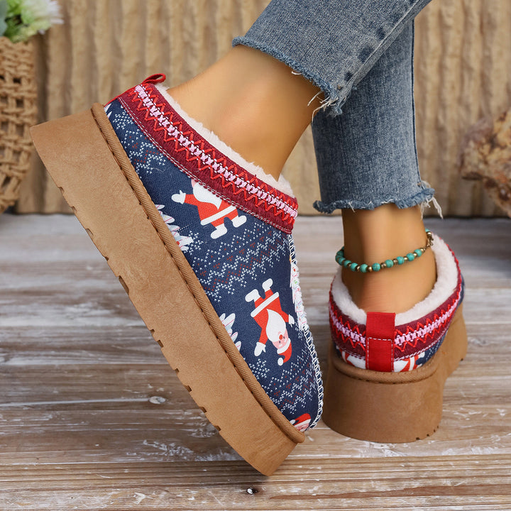 Christmas print platform ankle boots