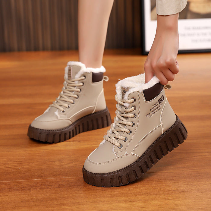 Women's lace-up ankle snow boots with fleece lining
