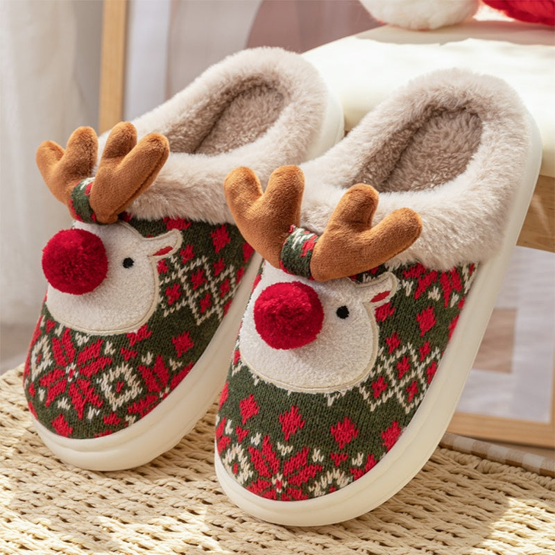 Reindeer slippers with pompom nose