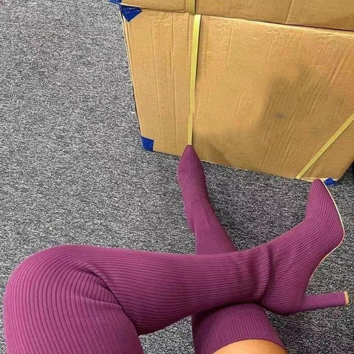 Poppy | Over the knee sock boots in stretch knit with high heel