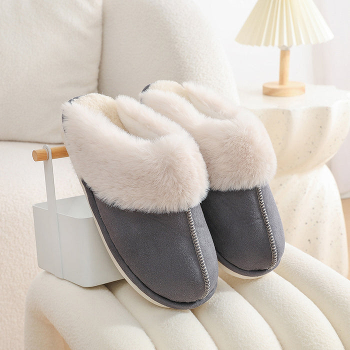 Freya | Faux suede house slippers with fluffy fur collar