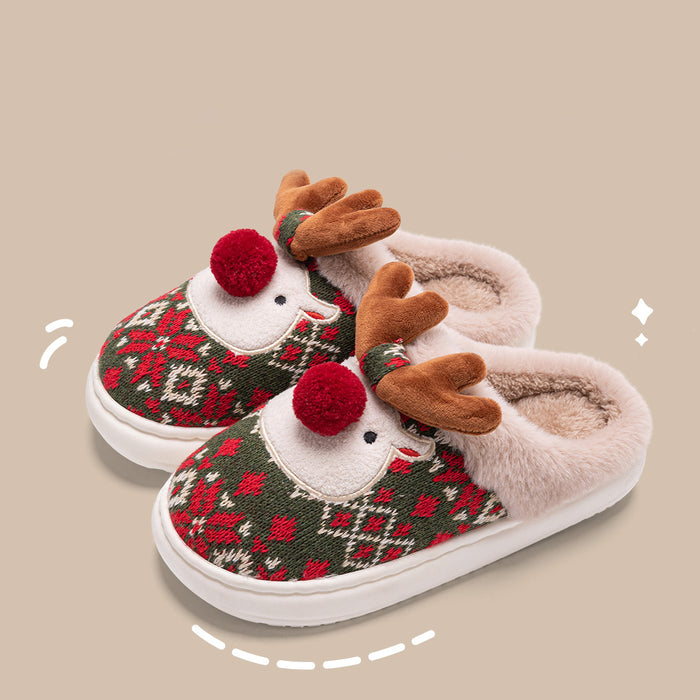 Imogen | Reindeer Christmas slippers with pompom nose and antlers