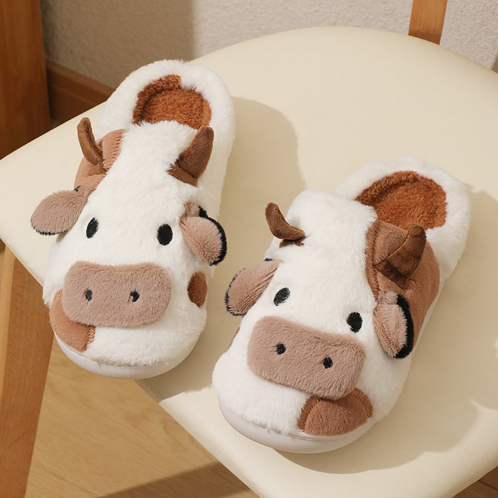 Phoebe | Fluffy cow slippers with plush lining and grippy sole