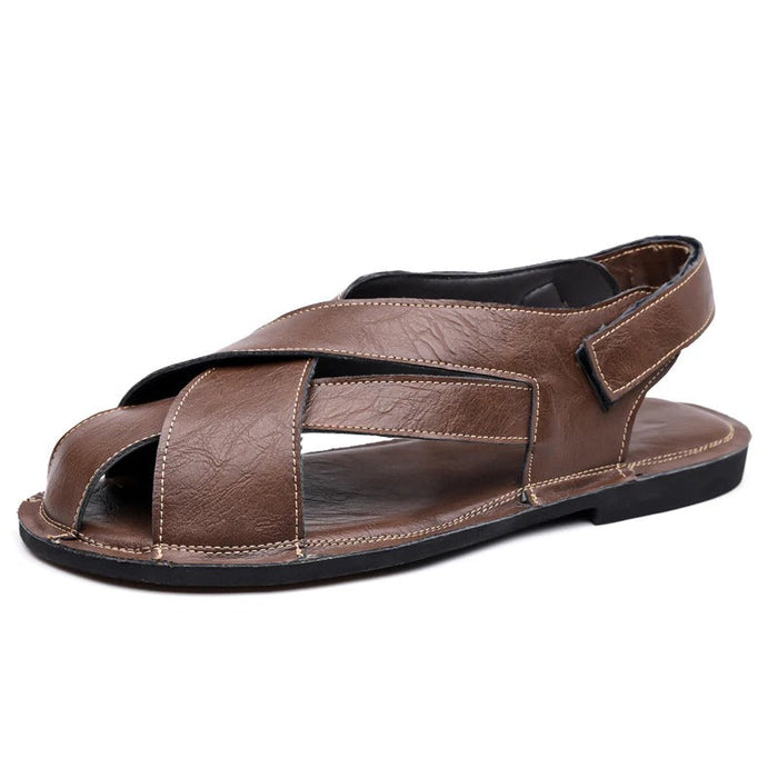 Women's Leather Fisherman Sandals Hook-and-Loop Strap
