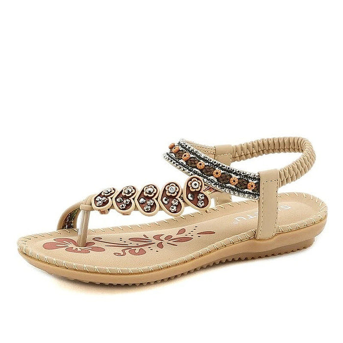 Women's Beaded T-Bar Sandals with Elastic Strap