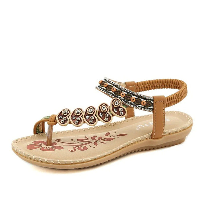 Women's Beaded T-Bar Sandals with Elastic Strap