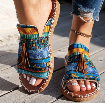 Women's Monogram Sandals Open Toe Slip-On Flat