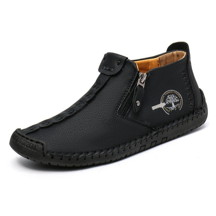 Men's Leather Ankle Boots Side Zip Stitch Detail