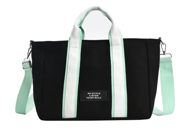 Women's Canvas Tote Bag with Crossbody Strap and Top Handles