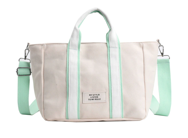 Women's Canvas Tote Bag with Crossbody Strap and Top Handles