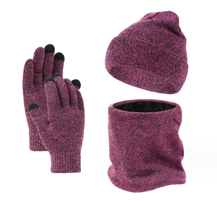 3-Piece Winter Scarf Hat Gloves Set Touchscreen Fleece-Lined