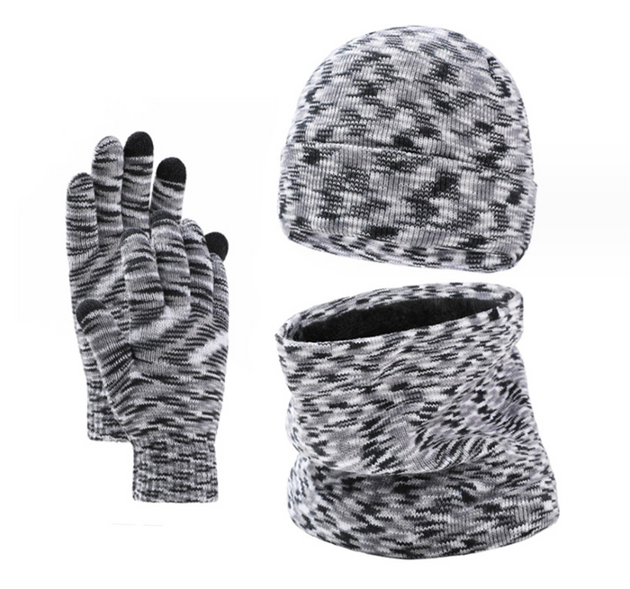 3-Piece Winter Scarf Hat Gloves Set Touchscreen Fleece-Lined