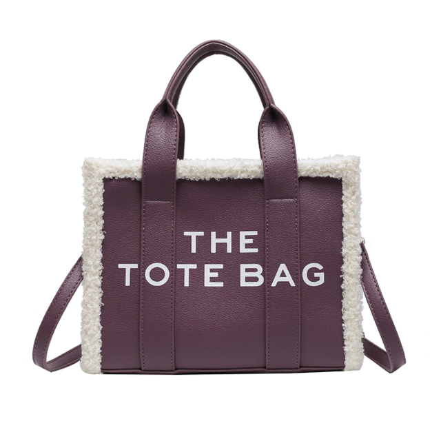 Women's Sherpa Trim Tote Bag with Crossbody Strap