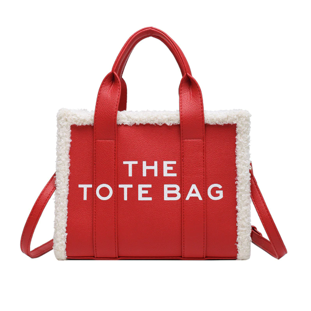 Women's Sherpa Trim Tote Bag with Crossbody Strap