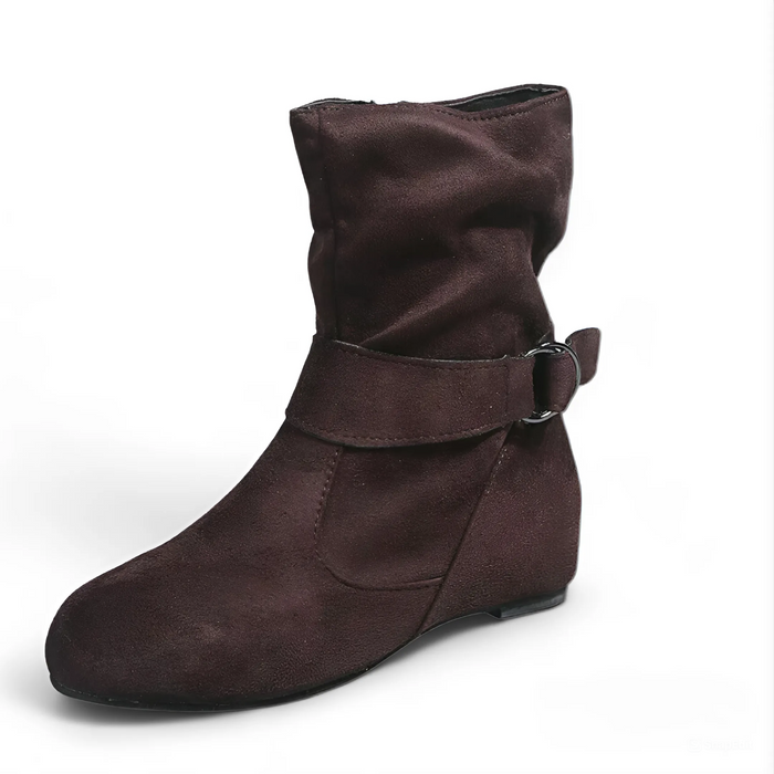 Women's Slouch Boots with Buckle Detail and Side Zip
