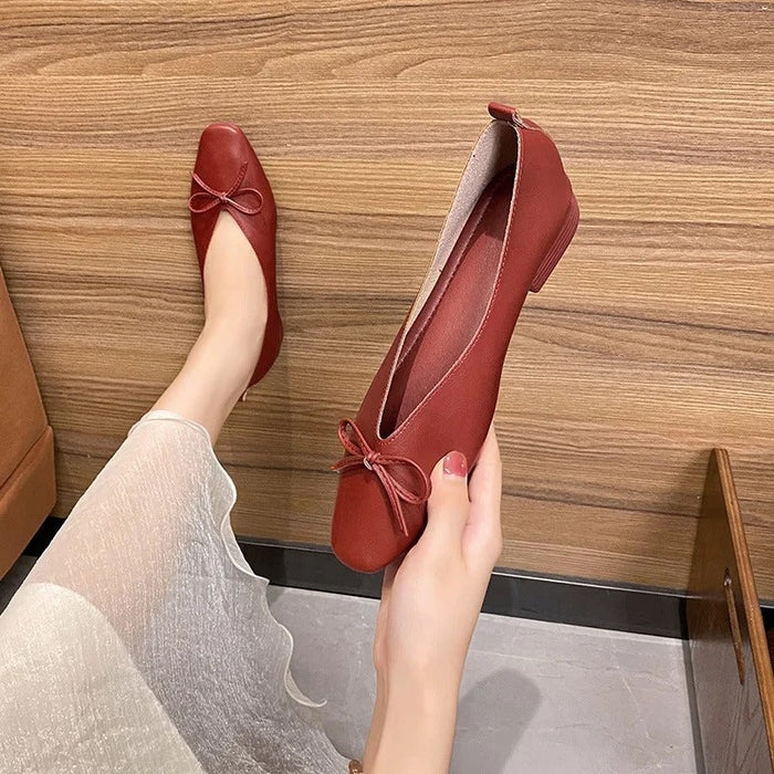 Women's Ballet Flats with Bow Detail and Block Heel