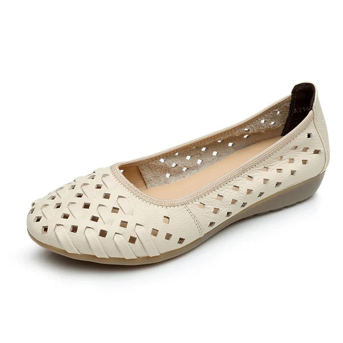 Women's Perforated Ballet Flats with Low Wedge Heel
