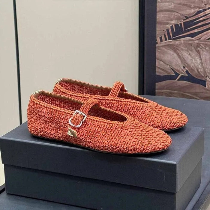 Women's Mary Jane Shoes with Buckle Strap and Woven Texture